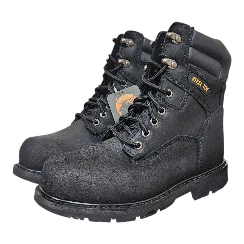 Brahma Iron Tough II Mens Steel Toe Work Boots 8 W Wide Black Leather Outdoor